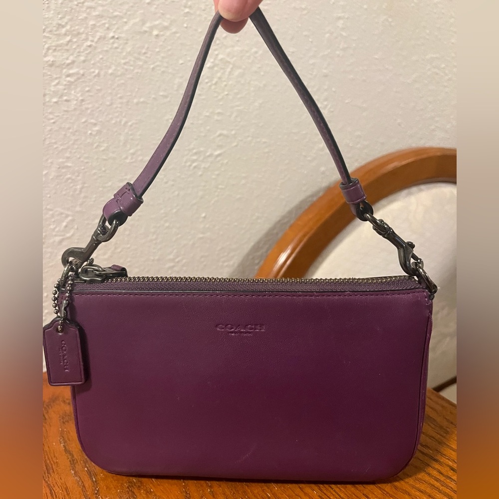 Coach Leather Wristlet Purse in Grape